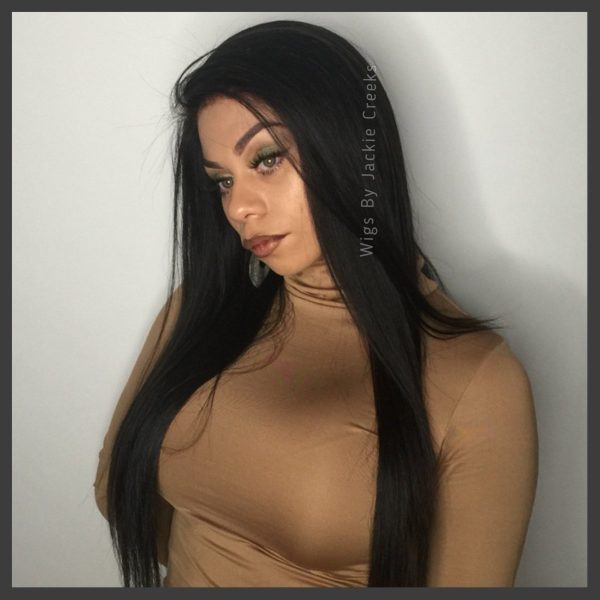 Lace Front Wig 1B Long Straight Wig 22  | 100 Human Hair USA Handcrafted For Cheap